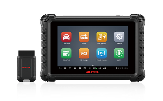Autel MaxiDAS 900BT Car Diagnostic Tool Homescreen with VCI on transpareant background