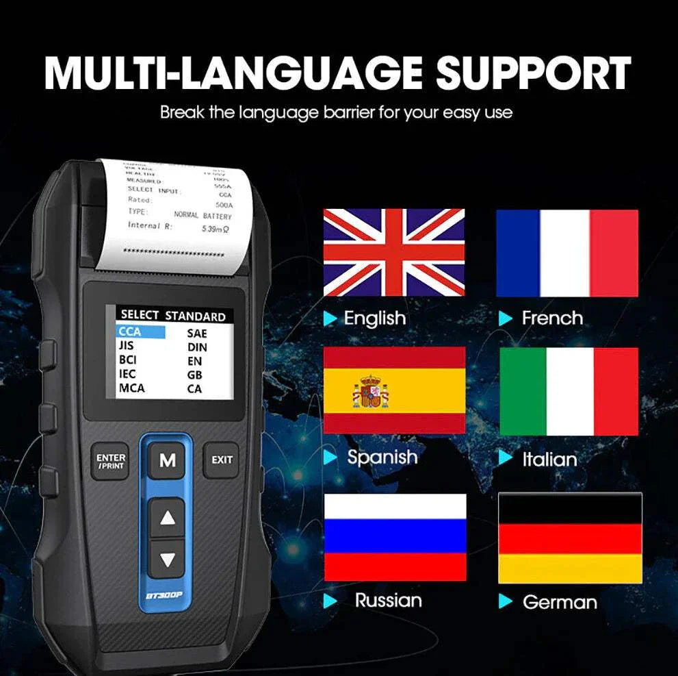TOPDON BT300P Battery and Electrical System Tester with Multilingual Support