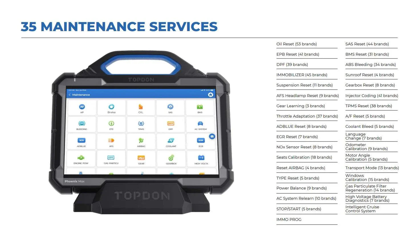TOPDON Phoenix Max 35 Maintenance Service Functions