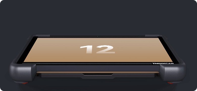Tablet with a protective case displaying the number '12' on a dark background