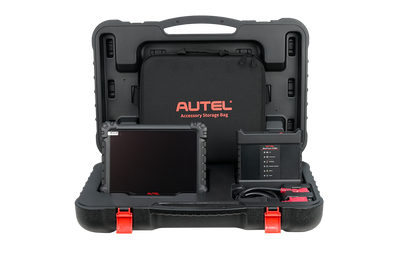 Autel battery storage case with diagnostic tools inside on a white background