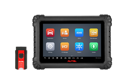 Autel MaxiSYS MS906MAX Black Diagnostic Tablet on transparent background with red V200 VCI