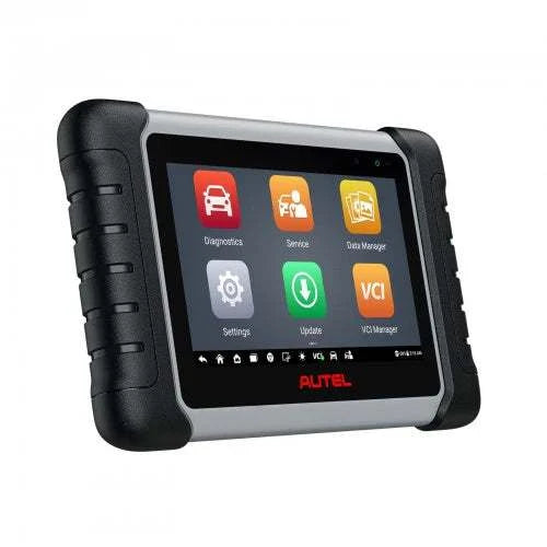Autel diagnostic tool with screen displaying various functions on a white background