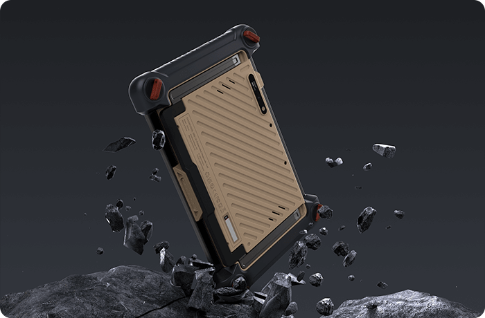 Rugged Scan Tool Breaking rocky Ground on grey background